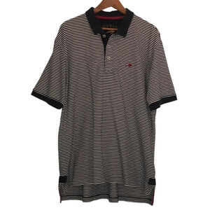 Orvis Sz XL Men's Navy Blue & White Striped 100% Cotton Short Sleeve Polo Shirt